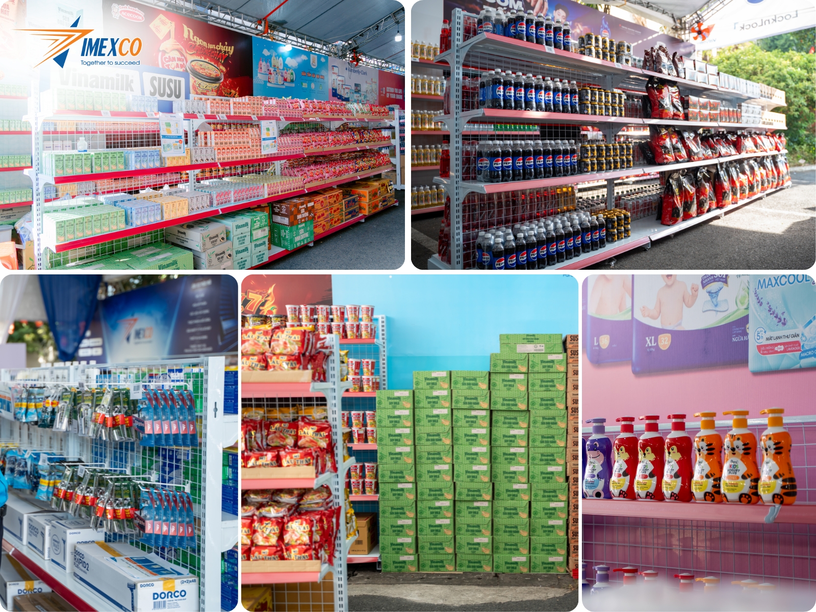 Các thương hiệu đồng hành cùng imexco: Dorco, Vinamilk, Trung Nguyên Legend, Acecook Việt Nam, Kimberly-Clark, Unilever, PepsiCo, Pureen, Lock&Lock và Valvoline